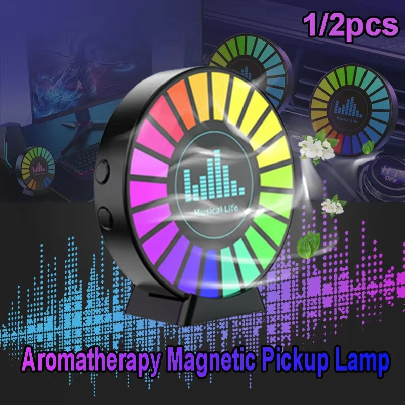 1 Pcs Aromatherapy Magnetic Pickup Lamp Colorful Ambient Air Fresher round RGB Lights Rechargeable for Car Air Outlet or Room