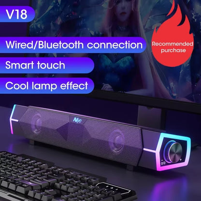 4D Stereo Sound Bar PC Speaker Surround Soundbar Bluetooth Wireless Wired Computer Speakers RGB Subwoofer for Laptop Theater TV