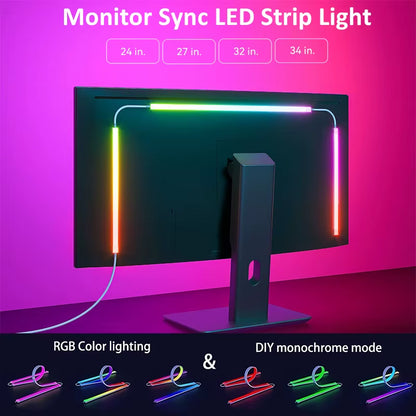 LED Sync RGB LED Strip Lights for 24-34 Inch Monitor Usb-Powered Backlight Pickup Atmosphere Lights for Gaming Room Desk Decor