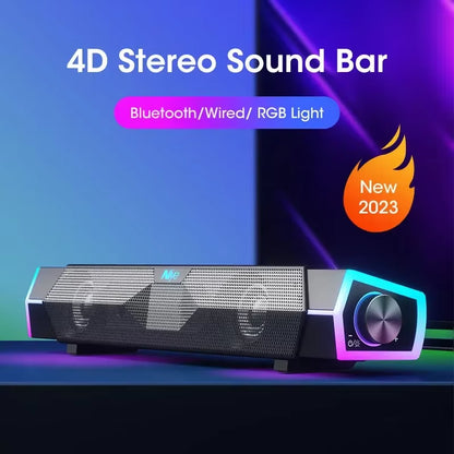 4D Stereo Sound Bar PC Speaker Surround Soundbar Bluetooth Wireless Wired Computer Speakers RGB Subwoofer for Laptop Theater TV